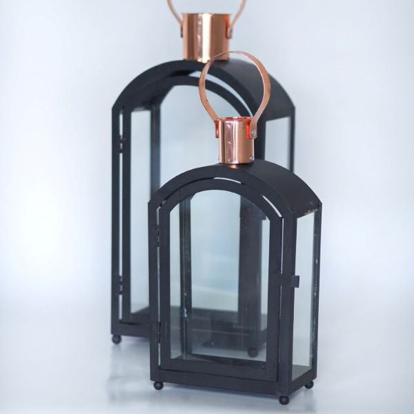 Black lanterns with rose gold details, 6 pcs
